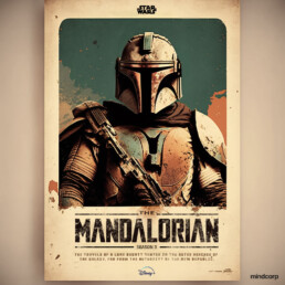 The Mandalorian season 3 poster, original Star Wars vintage style art, tv series released on Disney Plus, social post Mindcorp London creative design agency
